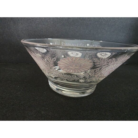 Vintage Todd Pink Tinted Glass Floral Daisy Bowls - Picture 3 of 9